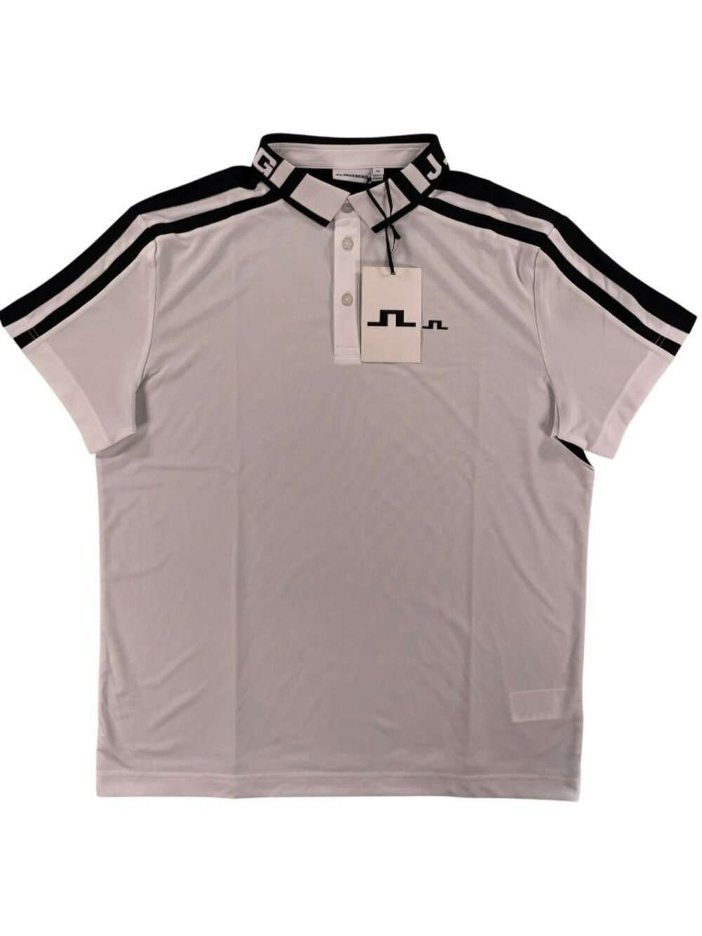 J.Lindeberg Bo Polo Golf Shirt White & Black Striped Collar Men's Sz XL $110 NEW